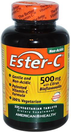 Ester-C, 500 mg with Citrus Bioflavonoids, 225 Veggie Tabs by American Health-Vitaminer, Vitamin C, Ester C Bioflavonoider