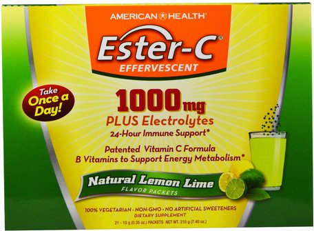 Ester-C Effervescent, Natural Lemon Lime Flavor, 1000 mg, 21 Packets, 0.35 oz (10 g) Each by American Health-Vitaminer, Vitamin C