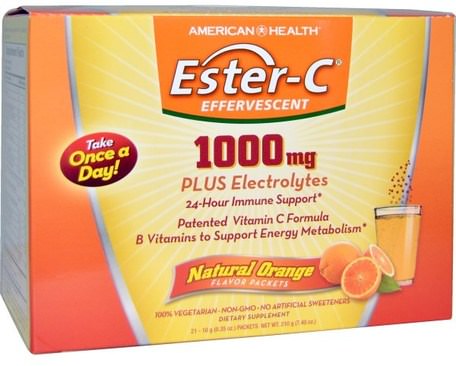Ester-C Effervescent, Natural Orange Flavor, 1000 mg, 21 Packets, 0.35 oz (10 g) Each by American Health-Vitaminer, Vitamin C, Ester C-Pulver