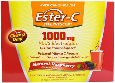 Ester-C Effervescent, Natural Raspberry Flavor, 1000 mg, 21 Packets, 0.35 oz (10 g) Each by American Health-Vitaminer, Vitamin C, Ester C-Pulver
