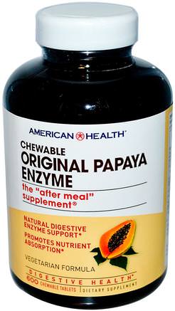 Original Papaya Enzyme, 600 Chewable Tablets by American Health-Kosttillskott, Enzymer, Papaya Papain, Matsmältningsenzymer