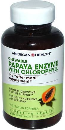 Papaya Enzyme with Chlorophyll, 250 Chewable Tablets by American Health-Kosttillskott, Enzymer, Papaya Papain