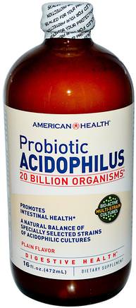 Probiotic Acidophilus, Plain Flavor, 16 fl oz (472 ml) by American Health-Kosttillskott, Probiotika, Acidophilus, Flytande Probiotika