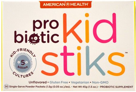 Probiotic Kidstiks, Unflavored, 30 Packets, 1.5 g (0.05 oz) Each by American Health-Kosttillskott, Probiotika, Probiotika För Barn, Stabiliserade Probiotika