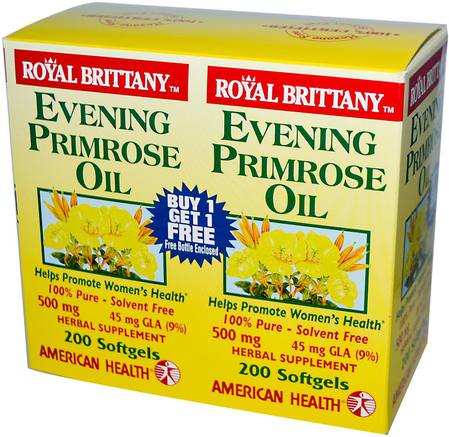 Royal Brittany, Evening Primrose Oil, 500 mg, 2 Bottles, 200 Softgels Each by American Health-Kosttillskott, Efa Omega 3 6 9 (Epa Dha), Kvicksilverolja, Mjölkgeler För Kvälls Primrosolja