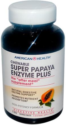 Super Papaya Enzyme Plus, 180 Chewable Tablets by American Health-Kosttillskott, Enzymer, Papaya Papain