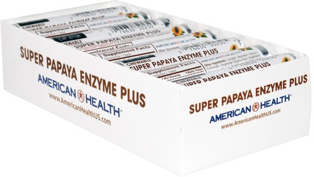 Super Papaya Enzyme Plus Chewable Tablets, 16 Rolls, 12 Tablets Each by American Health-Kosttillskott, Enzymer, Papaya Papain, Matsmältningsenzymer