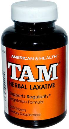 TAM, Herbal Laxative, 250 Tablets by American Health-Hälsa, Förstoppning
