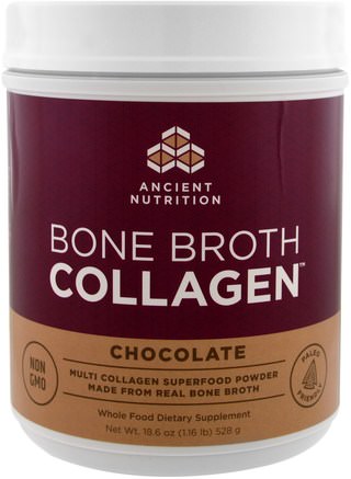 Bone Broth Collagen, Chocolate, 18.6 oz (528 g) by Ancient Nutrition-Kosttillskott, Protein, Ben, Osteoporos, Kollagen