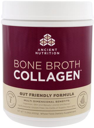Bone Broth Collagen, Pure, 15.9 oz (450 g) by Ancient Nutrition-Kosttillskott, Protein, Ben, Osteoporos, Kollagen