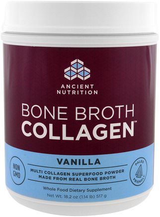 Bone Broth Collagen, Vanilla, 18.2 oz (517 g) by Ancient Nutrition-Kosttillskott, Protein, Ben, Osteoporos, Kollagen