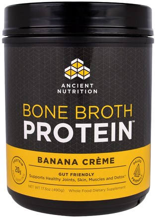 Bone Broth Protein, Banana Creme, 17.3 oz (490 g) by Ancient Nutrition-Hälsa, Ben, Osteoporos, Gemensam Hälsa, Benbuljong, Kosttillskott, Protein