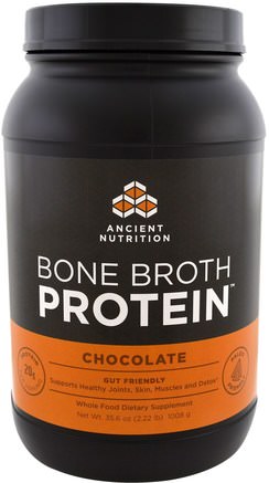 Bone Broth Protein, Chocolate, 35.6 oz (1008 g) by Ancient Nutrition-Hälsa, Ben, Osteoporos, Gemensam Hälsa, Benbuljong, Kosttillskott, Protein