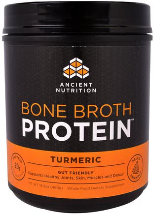 Bone Broth Protein, Turmeric, 16.2 oz (460 g) by Ancient Nutrition-Hälsa, Ben, Osteoporos, Gemensam Hälsa, Benbuljong, Tillskott, Curcumin