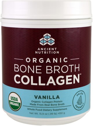 Organic Bone Broth Collagen, Vanilla, 15.9 oz (450 g) by Ancient Nutrition-Hälsa, Ben, Osteoporos, Gemensam Hälsa, Benbuljong, Kosttillskott, Protein