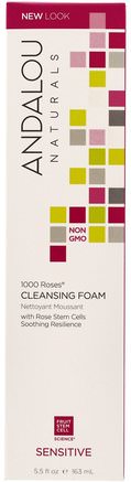 1000 Roses Cleansing Foam, Sensitive, 5.5 fl oz (163 ml) by Andalou Naturals-Skönhet, Ansiktsvård, Hudtyp Rosacea, Känslig Hud
