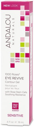 1000 Roses, Eye Revive Contour Gel, Sensitive.6 fl oz (18 ml) by Andalou Naturals-Skönhet, Hyaluronsyra Hud, Ögon Krämer
