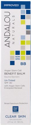 Argan Stem Cell Benefit Balm, Un-Tinted with SPF 30, Clear Skin, 2 fl oz (58 ml) by Andalou Naturals-Skönhet, Ansiktsvård, Hudtyp Combo Till Fet Hud, Vitamin C