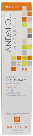 Beauty Balm, Brightening, Sheer Tint with SPF 30, 2 fl oz (58 ml) by Andalou Naturals-Skönhet, Ansiktsvård, Ansiktsvård, Ansiktsvård