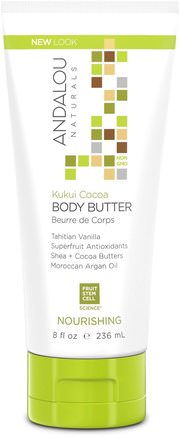 Body Butter, Nourishing, Kukui Cocoa, 8 fl oz (236 ml) by Andalou Naturals-Hälsa, Hud, Kroppsbrännare, Bad, Skönhet, Arganlök Och Butter