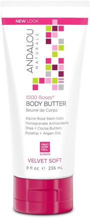 Body Butter, Velvet Soft, 1000 Roses, 8 fl oz (236 ml) by Andalou Naturals-Hälsa, Hud, Kroppsbrännare, Bad, Skönhet, Arganlök Och Butter