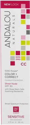 CC 1000 Roses, Color + Correct, Sheer Nude SPF 30, Sensitive, 2 fl oz (58 ml) by Andalou Naturals-Skönhet, Ansiktsvård, Spf Ansiktsvård