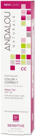 CC 1000 Roses Color + Correct, Sheer Tan with SPF 30, Sensitive, 2 fl oz (58 ml) by Andalou Naturals-Skönhet, Ansiktsvård, Spf Ansiktsvård