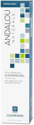 Cleansing Gel, Citrus Kombucha, Clear Skin, 6 fl oz (178 ml) by Andalou Naturals-Skönhet, Ansiktsvård, Hudtyp Combo Till Fet Hud, Spf Ansiktsvård
