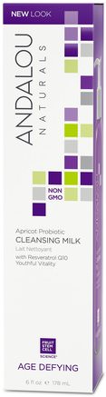 Cleansing Milk, Apricot Probiotic, Age Defying, 6 fl oz (178 ml) by Andalou Naturals-Skönhet, Ansiktsvård, Hudtyp Anti-Aging Hud, Bad, Argan Ansiktsvård
