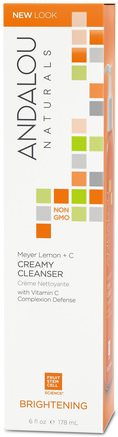 Creamy Cleanser, Meyer Lemon + C, Brightening, 6 fl oz (178 ml) by Andalou Naturals-Skönhet, Ansiktsvård, Manuka Honung Hudvård, Hudtyp Normal Till Torr Hud