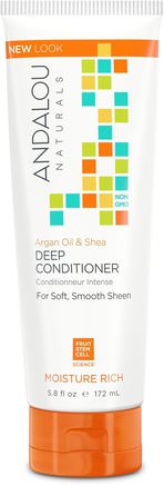 Deep Conditioner, Moisture Rich, Argan Oil & Shea, 5.8 fl oz (172 ml) by Andalou Naturals-Bad, Skönhet, Argan Conditioner, Omega Bad