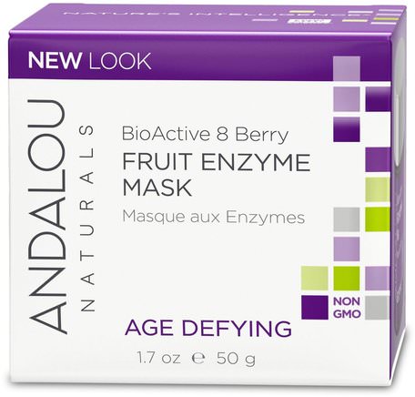 Fruit Enzyme Mask, BioActive 8 Berry, Age Defying, 1.7 oz (50 g) by Andalou Naturals-Skönhet, Ansiktsvård, Manuka Honung Hudvård, Ansiktsmasker, Socker, Frukt Masker