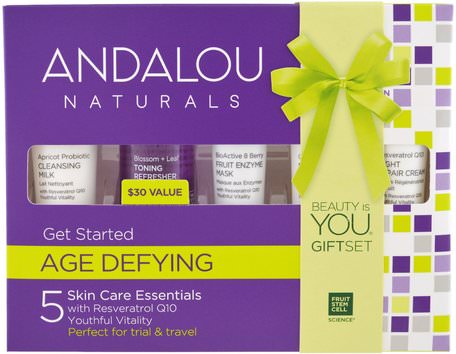 Get Started, Age Defying, Skin Care Essentials, 5 Piece Kit by Andalou Naturals-Hälsa, Hud, Nattkrämer, Bad, Skönhet, Presentuppsättningar, Resexemplar