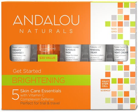 Get Started Brightening, Skin Care Essentials, 5 Piece Kit by Andalou Naturals-Hälsa, Hud, Nattkrämer, Bad, Skönhet, Presentuppsättningar, Resexemplar