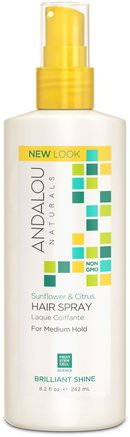 Hair Spray, Brilliant Shine, Sunflower & Citrus, Medium Hold, 8.2 fl oz (242 ml) by Andalou Naturals-Bad, Skönhet, Hår, Hårbotten, Hårspray Naturligt