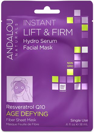 Instant Lift & Firm, Hydro Serum Facial Mask, Age Defying, 1 Single Use Fiber Sheet Mask.6 fl oz (18 ml) by Andalou Naturals-Skönhet, Ansiktsmasker, Arkmaskar