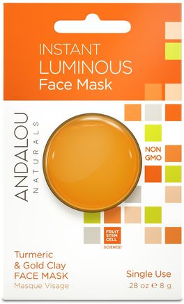 Instant Luminous, Turmeric & Gold Clay Face Mask.28 oz (8 g) by Andalou Naturals-Skönhet, Ansiktsmask, Lera Masker, Vitamin C