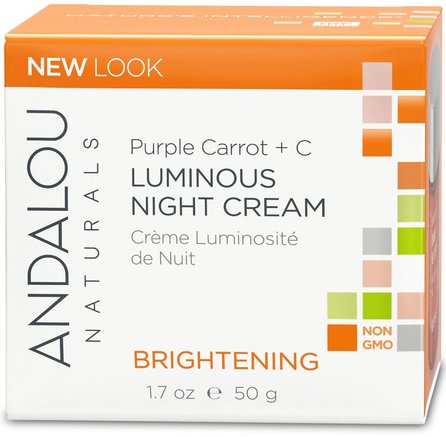 Luminous Night Cream, Purple Carrot + C, Brightening, 1.7 fl oz (50 ml) by Andalou Naturals-Hälsa, Hud, Nattkrämer, Skönhet, Ansiktsvård, Ansiktsvård
