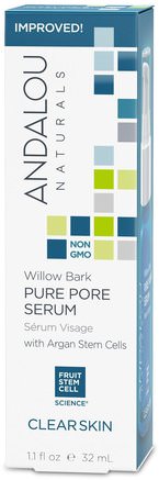 Pure Pore Serum, Clear Skin, Willow Bark, 1.1 fl oz (32 ml) by Andalou Naturals-Hälsa, Hudserum, Skönhet, Salicylsyra