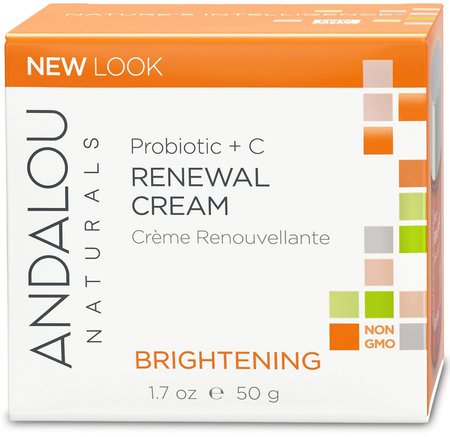 Renewal Cream, Probiotic + C, Brightening, 1.7 fl oz (50 ml) by Andalou Naturals-Skönhet, Ansiktsvård, Manuka Honung Hudvård, Lysande Ansiktsvård