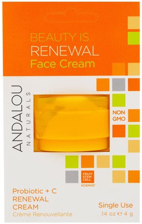 Renewal Cream, Probiotic + C, Single Use.14 oz (4 g) by Andalou Naturals-Skönhet, Ansiktsvård, Ansiktsvård, Vitamin C