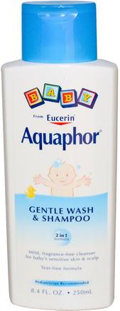 Baby, Gentle Wash and Shampoo, Fragrance Free, 8.4 fl oz (250 ml) by Aquaphor-Bad, Skönhet, Schampo, Barnschampo, Duschgel, Barn Kroppsvask, Barn Duschgel