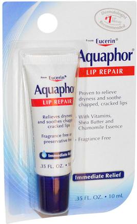 Lip Repair, Immediate Relief, Fragrance Free.35 fl oz (10 ml) by Aquaphor-Bad, Skönhet, Läppvård