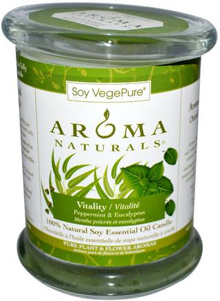 100% Natural Soy Essential Oil Candle, Vitality, Peppermint & Eucalyptus, 8.8 oz (260 g) by Aroma Naturals-Bad, Skönhet, Ljus