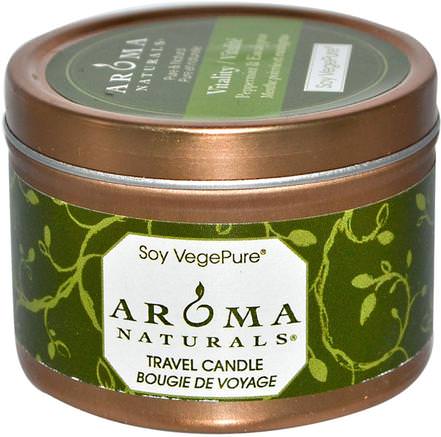 Soy VegePure, Vitality, Travel Candle, Peppermint & Eucalyptus, 2.8 oz (79.38 g) by Aroma Naturals-Bad, Skönhet, Ljus