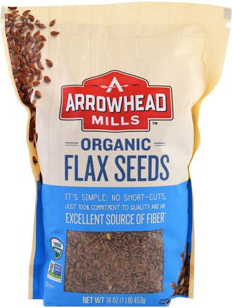 Organic Flax Seeds, 16 oz (453 g) by Arrowhead Mills-Kosttillskott, Linfrö, Nötter Frön Korn