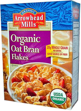 Organic Oat Bran Flakes, 12 oz (340 g) by Arrowhead Mills-Kosttillskott, Fiber, Havreklid, Mat, Mat, Spannmål
