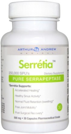 Serretia, Pure Serrapeptase, 500 mg, 30 Capsules by Arthur Andrew Medical-Kosttillskott, Enzymer, Arthur Andrew Medicinsk Serreti, Serrapeptas
