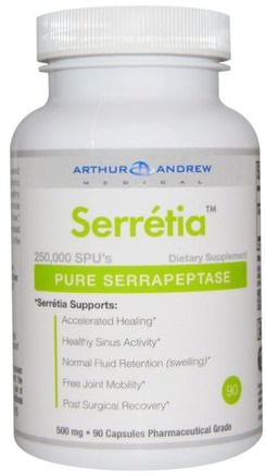 Serretia, Pure Serrapeptase, 500 mg, 90 Capsules by Arthur Andrew Medical-Kosttillskott, Enzymer, Arthur Andrew Medicinsk Serreti, Serrapeptas