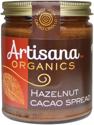 Organics, Hazelnut Cacao Spread, 8 oz (227 g) by Artisana-Mat, Nötkött, Hasselnötssmör